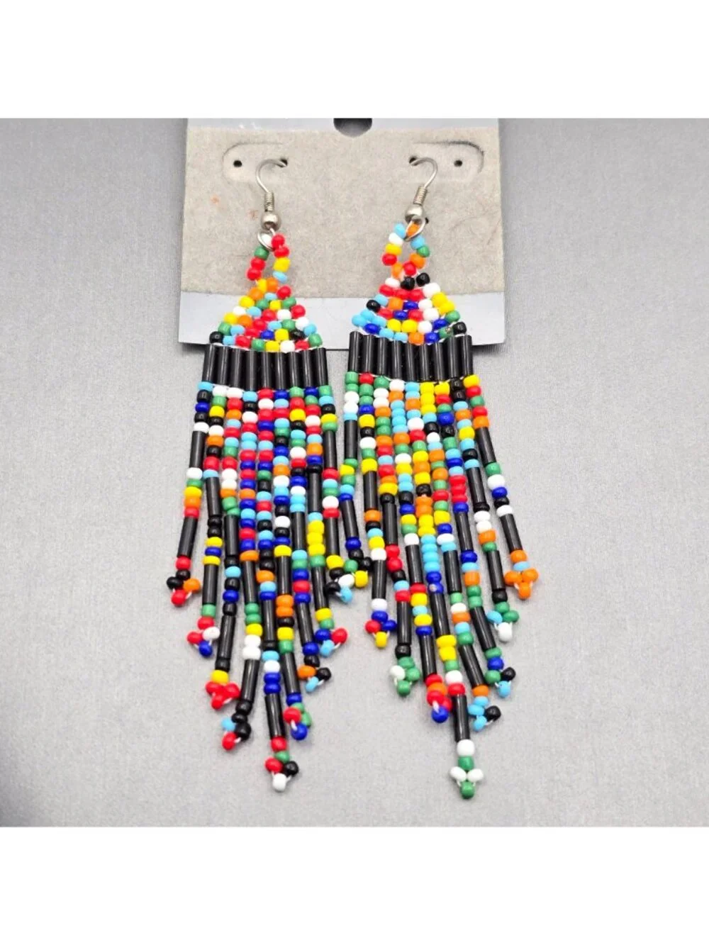 VTG Southwestern Beaded Fringe Earrings 3.75" Boho Chandelier Native Style Multi - Picture 2 of 6